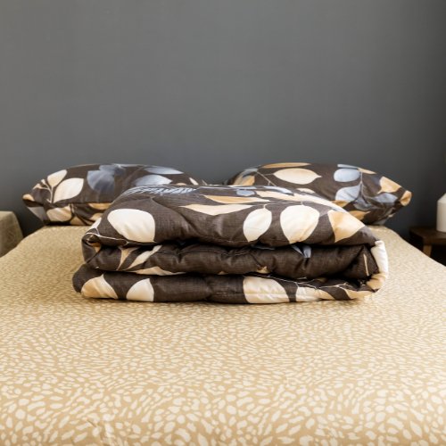 King Size Comforter set of 4 pieces, Leaves design anchor grey color - BusDeals