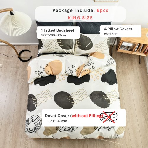 King size without filler 6 pieces, Circle geometric design, Bedding Set - BusDeals