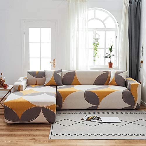 L Shape 2 Pieces Set, Printed Yellow Bohemian Interior, Sofa Cover. - BusDeals