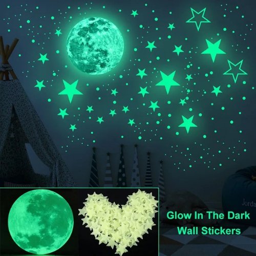 Luminous Moon Stars, 3D Wall Stickers, Fluorescent Glow In The Night. - BusDeals