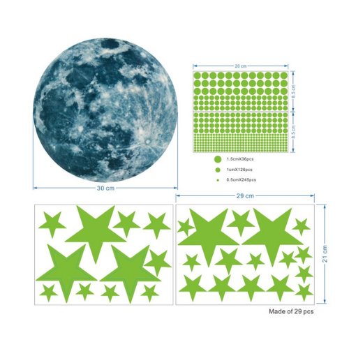 Luminous Moon Stars, 3D Wall Stickers, Fluorescent Glow In The Night. - BusDeals