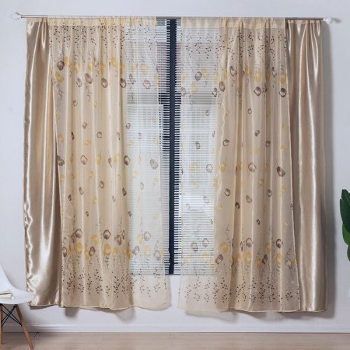 Modern drape tulle, Double layer window curtains set of 2 Pieces, Apricot color - BusDeals