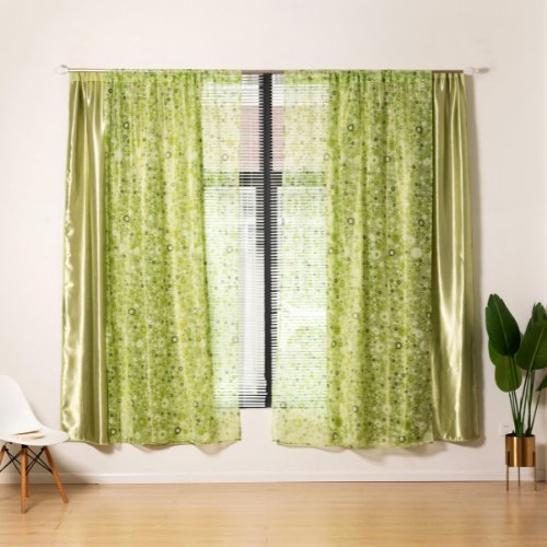 Modern drape tulle, Double layer window curtains set of 2 Pieces, Green color - BusDeals