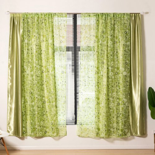 Modern drape tulle, Double layer window curtains set of 2 Pieces, Green color - BusDeals