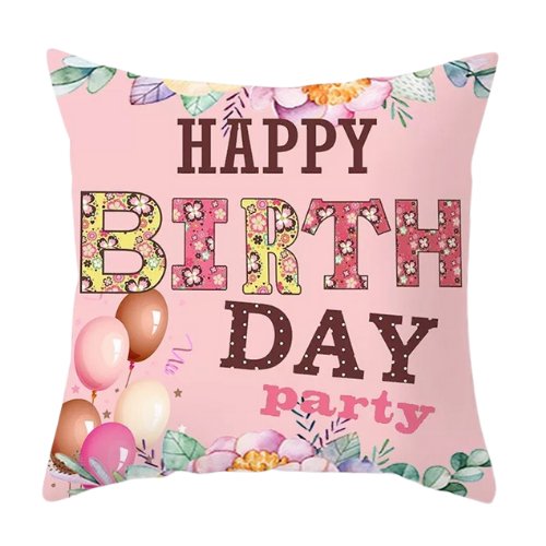 Modern happy birthday print, Decorative cushion cover - BusDeals