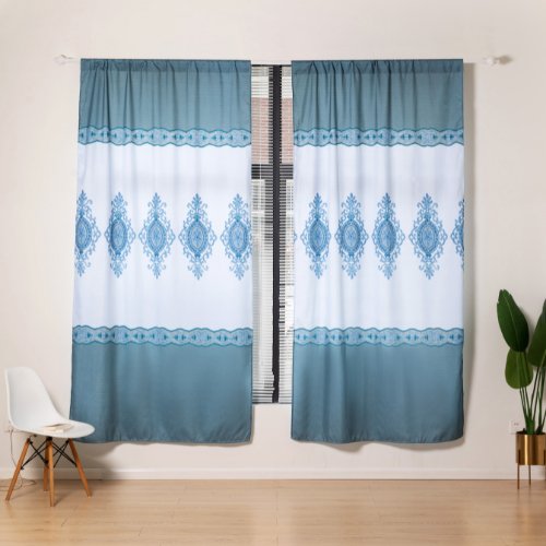 Modern print , Window curtains set of 2 Pieces, Blue color - BusDeals