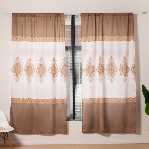 Modern print , Window curtains set of 2 Pieces, Brown color - BusDeals