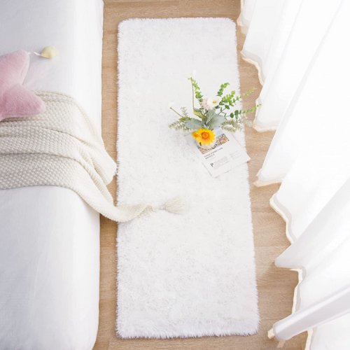 Modern soft fluffy fur carpet home decor, White color - BusDeals