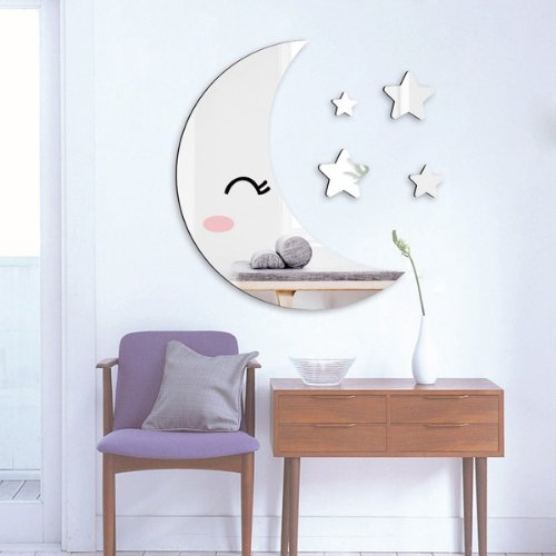 Nordic 3D mirror DIY wall stickers home decoration, Moon design - BusDeals