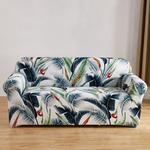 One Seater Blue Leaves Design, Stretchable Sofa Cover. - BusDeals