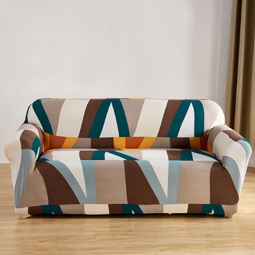 One Seater Geometric Design Brown Color, Stretchable Sofa Cover. - BusDeals