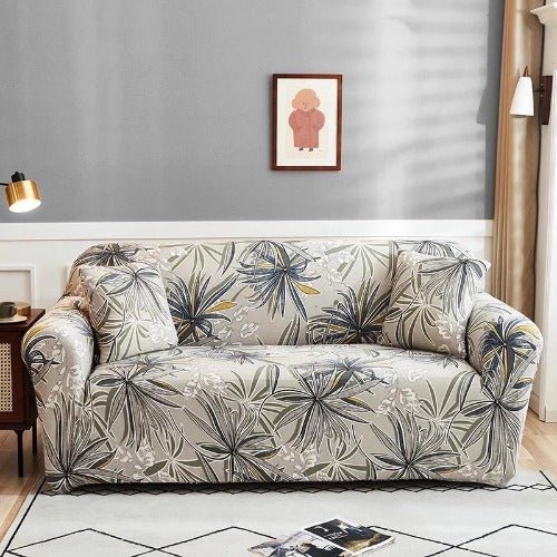 One Seater Leaves Design Gray Color, Stretchable Sofa Cover. - BusDeals
