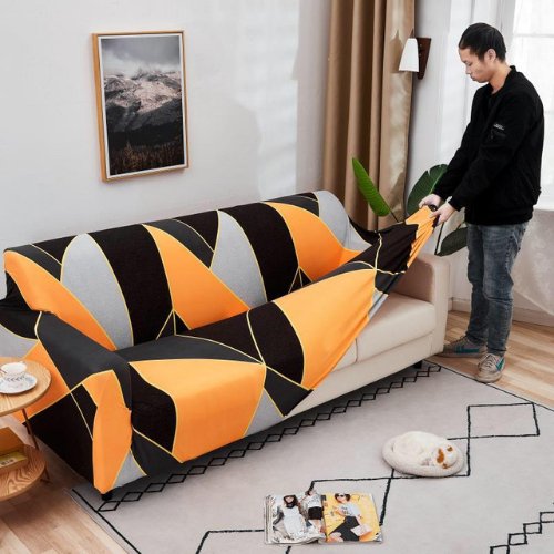 One Seater Rhombs Design Orange Color, Stretchable Sofa Cover. - BusDeals