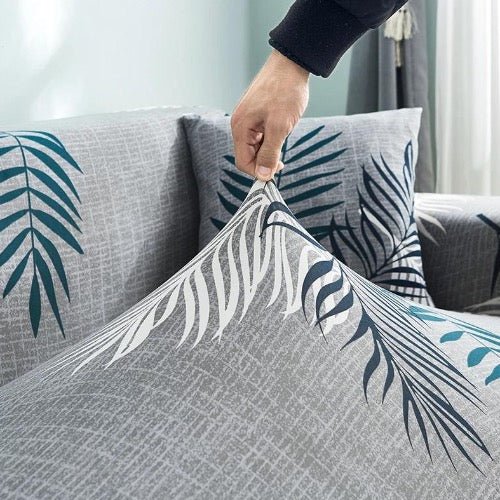 One Seater Sofa Cover Gray Color, Leaves Design. - BusDeals