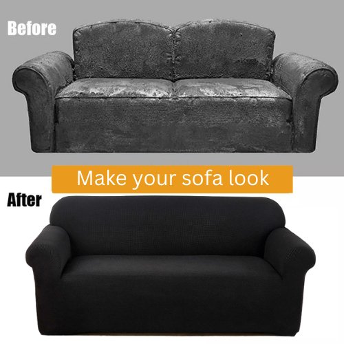 One Seater Sofa Cover, Slipcover Elastic Sectional Couch, Solid Black Color Jacquard Fabric. Soft Comfortable and Breathable. - BusDeals
