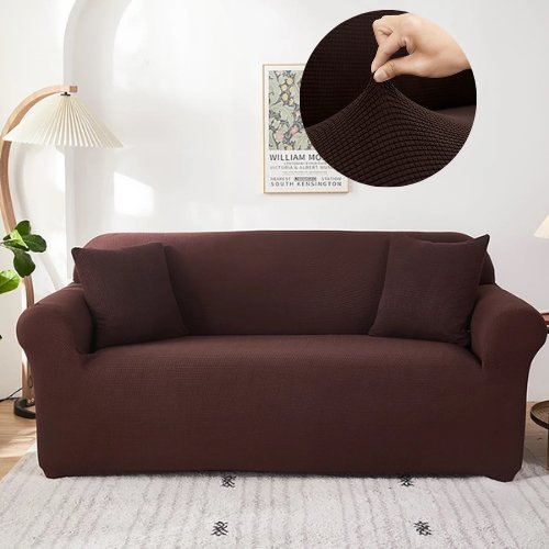 One Seater Sofa Cover Slipcover, Elastic Sectional Couch, Solid Brown Color Jacquard fabric. Soft Comfortable and Breathable. - BusDeals