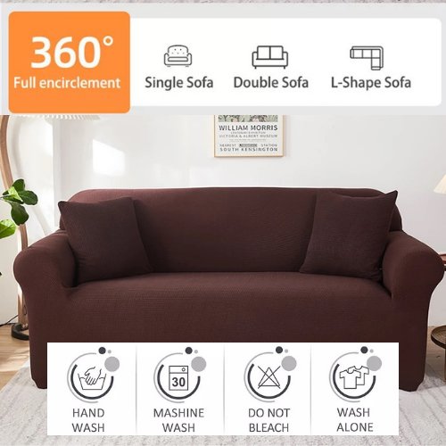 One Seater Sofa Cover Slipcover, Elastic Sectional Couch, Solid Brown Color Jacquard fabric. Soft Comfortable and Breathable. - BusDeals