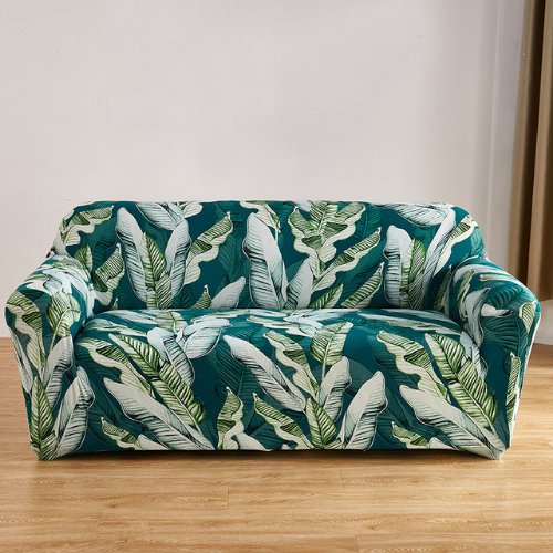 One Seater Stretchable Sofa Cover, Green Leaves Design. - BusDeals