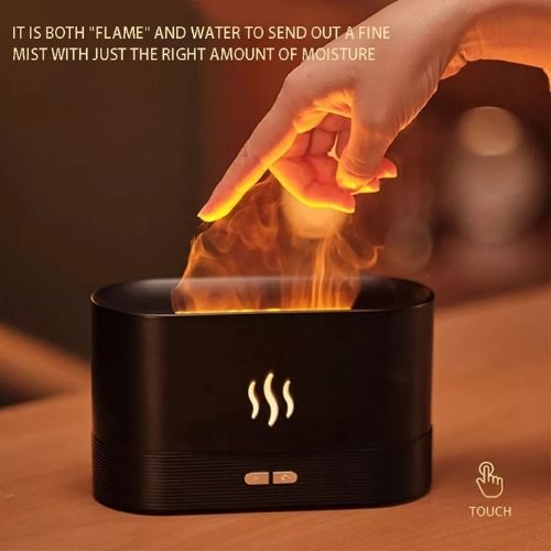 Portable Aroma Diffuser Simulation Flame USB Ultrasonic Humidifier, Home and Office Aromatherapy Humidifier Flame Lamp Diffuser, Black color - BusDeals