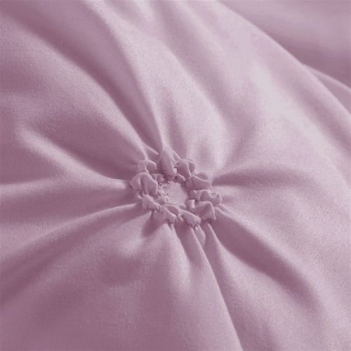 Premium 6 Piece King Size Duvet Cover Pinch Flower Design, Solid Dust Purple. - BusDeals