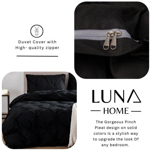 Premium 6 Piece King Size Duvet Cover Pinch Rose Design, Solid Black. - BusDeals
