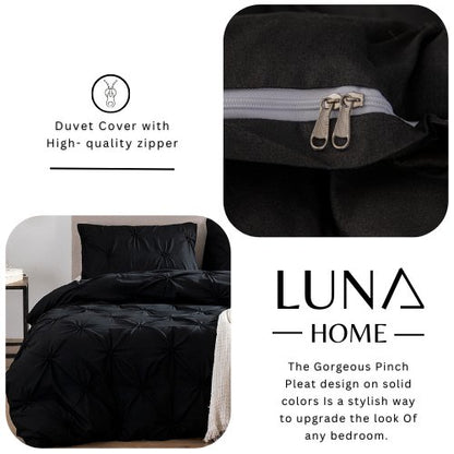 Premium 6 Piece King Size Duvet Cover Pinch Rose Design, Solid Black. - BusDeals