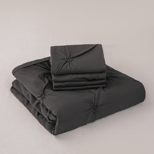 Premium 6 Piece King Size Duvet Cover Pinch Rose Design, Solid Black. - BusDeals