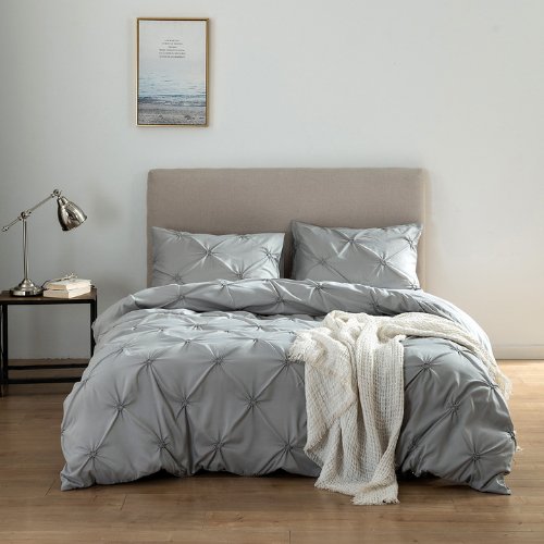 Premium 6 Piece King Size Duvet Cover Pinch Rose Design, Solid Light Gray. - BusDeals