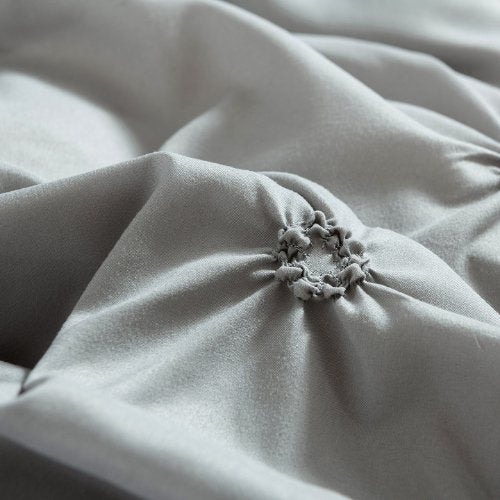 Premium 6 Piece King Size Duvet Cover Pinch Rose Design, Solid Light Gray. - BusDeals