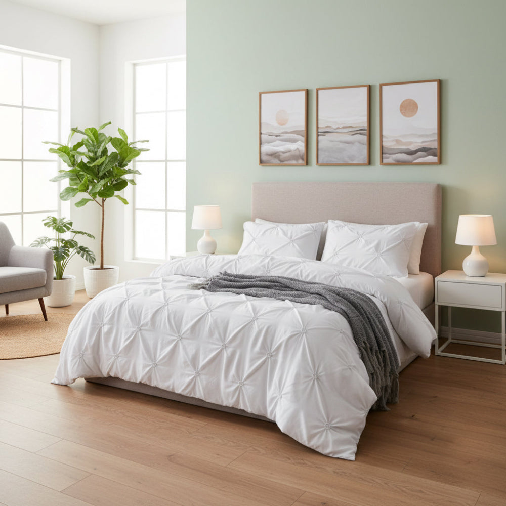 Premium 6 Piece King Size Duvet Cover Pinch Flower Design, Solid Nude Beige color.  Design  Bedsheet Luxury Solid  bedding set Dubai bedroom UAE Premium Quality- Solid White. - BusDeals