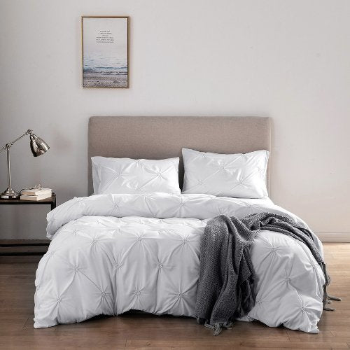 Premium 6 Piece King Size Duvet Cover Pinch Rose Design, Solid White. - BusDeals