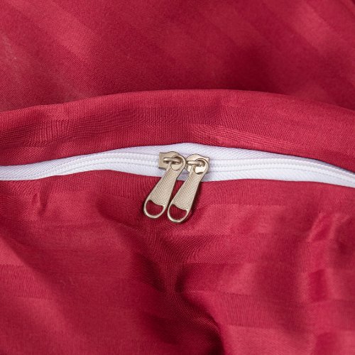 Premium 6 Piece King Size Duvet Cover Satin Stripe Berry Red. - BusDeals