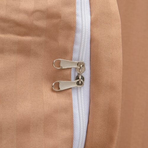 Premium 6 Piece King Size Duvet Cover Satin Stripe Solid Brown Tan. - BusDeals