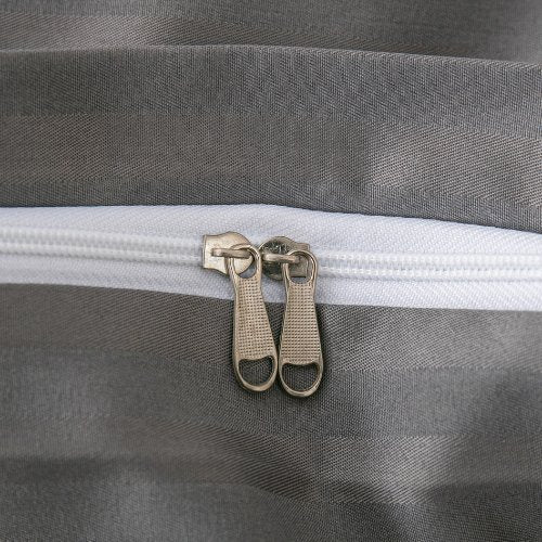 Premium 6 Piece King Size Duvet Cover Satin Stripe Solid Dark Gray. - BusDeals