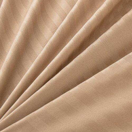 Premium 6 Piece King Size Duvet Cover Satin Stripe Solid Golden Brown. - BusDeals