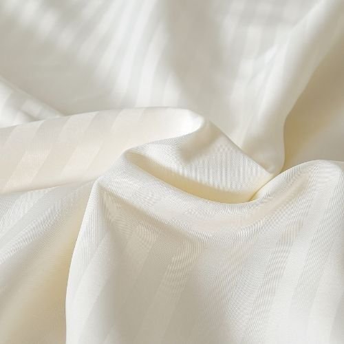 Premium 6 Piece King Size Duvet Cover Satin Stripe Solid Powder White - BusDeals