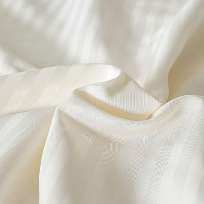 Premium 6 Piece King Size Duvet Cover Satin Stripe Solid Powder White - BusDeals