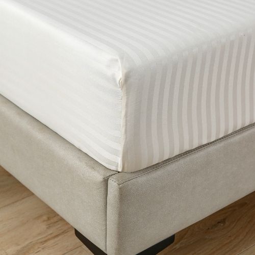 Premium 6 Piece King Size Duvet Cover Satin Stripe Solid Powder White - BusDeals