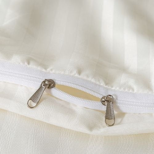 Premium 6 Piece King Size Duvet Cover Satin Stripe Solid Powder White - BusDeals