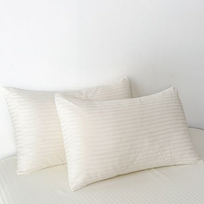 Premium 6 Piece King Size Duvet Cover Satin Stripe Solid Powder White - BusDeals