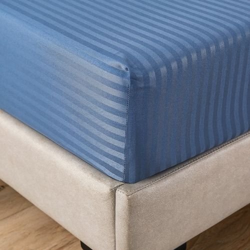 Premium 6 Piece King Size Duvet Cover Satin Stripe Solid Stone Blue - BusDeals