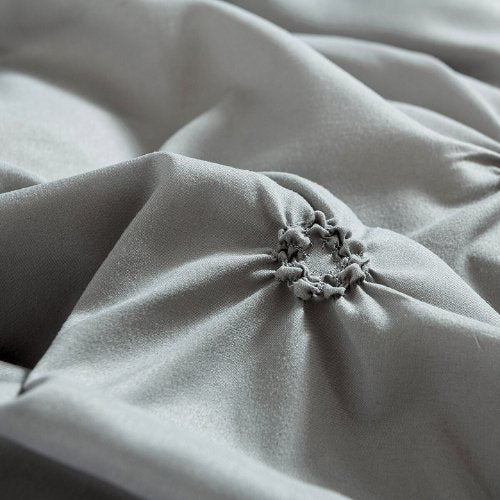 Premium King Size 6 Pieces Bedding Set Without Filler Pinch Pleat Design, Plain Grey color - BusDeals