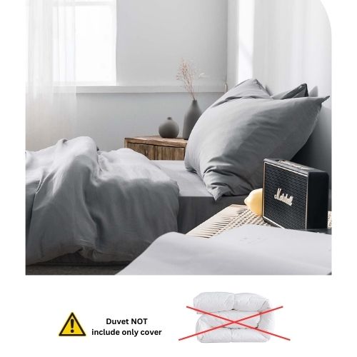 Premium King size 6 pieces Bedding Set without filler, Plain Anchor Grey Color - BusDeals