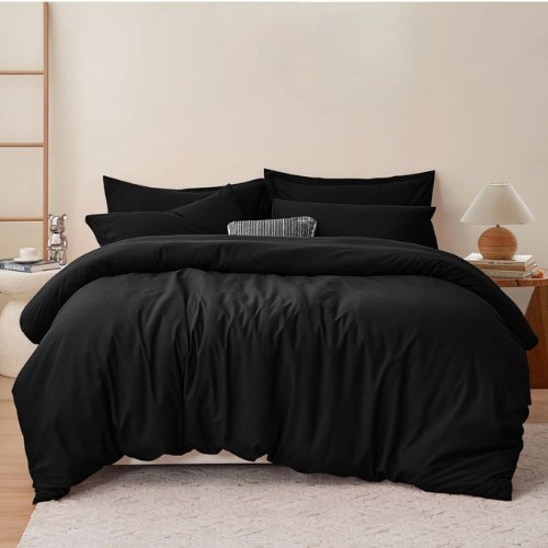 Premium King size 6 pieces Bedding Set without filler, Plain Black Color - BusDeals