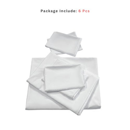 Premium King size 6 pieces Bedding Set without filler, Plain Snow White Color - BusDeals