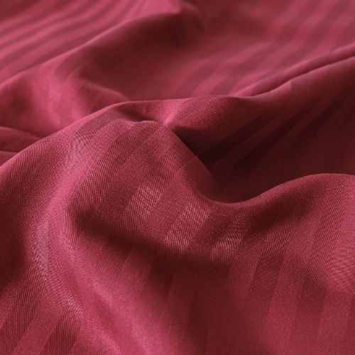 Premium King Size 6 Pieces Bedding Set without filler, Solid Berry Red Color, Satin Stripe Design - BusDeals
