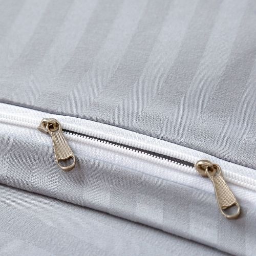 Premium King Size 6 Pieces Bedding Set without filler, Solid Coin Gray Color, Satin Stripe Design. - BusDeals