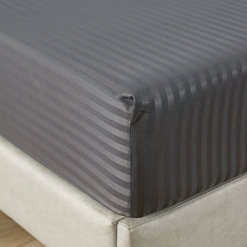 Premium King Size 6 Pieces Bedding Set without filler, Solid Dark Gray Color, Satin Stripe Design. - BusDeals