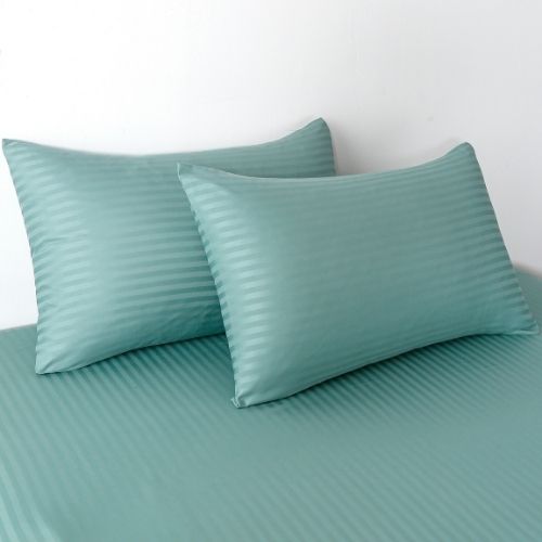 Premium King Size 6 Pieces Bedding Set without filler, Solid Green Goddess Color, Satin Stripe Design - BusDeals