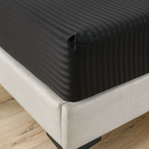 Premium King Size 6 Pieces Bedding Set without filler, Solid Rich Black Color, Satin Stripe Design - BusDeals
